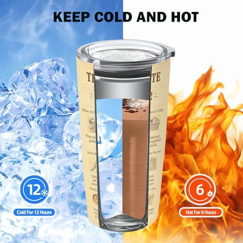 Chef Gifts 20 oz Tumbler, Vintage Newspaper Print Insulated Stainless Steel Travel Mug for Men & Women, Retro Culinary Appreciation Cup - Image 6