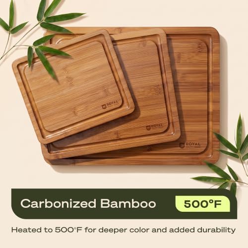 ROYAL CRAFT WOOD Wooden Cutting Boards for Kitchen Meal Prep & Serving - Bamboo Non Toxic Cutting Board Set with Deep Juice Groove Side Handles - Charcuterie & Chopping Butcher Block for Meat (3 Pcs) - Image 5