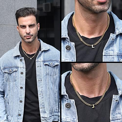 DuoDiner 18+2" Initial Necklace for Men Boys Gifts A-Z Cuban Link Chain - Image 5