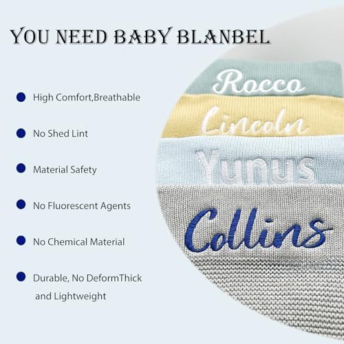 Personalized Baby Blanket for boy and Girls 40 x 30 in, Custom Hand Knit Baby Blanket Items, Soft Breathable Muslin Baby swaddles with Name, Newborn Baby Gifts and Birthday, Festival Gifts, Blue - Image 2