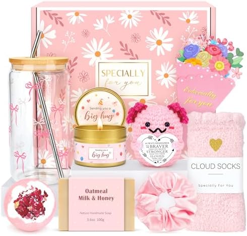Gift Baskets for Women Unique Birthday Gifts for Women Self Care Cheer Up Gifts Set Pick Me Up Gift Box for Woman Teen Girls Best Friend Sister Ladies Friendship Her - Inspirational Pink Present by CHESACE
