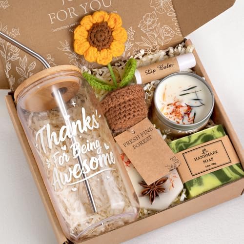 Frerdui Thank You Appreciation Gift Box for Women, Employee Care Package for Coworker, Teacher, Secretary, Nurse, Boss, Female Coach, Friend, Mom, with Thank You for Being Awesome Glass by Frerdui