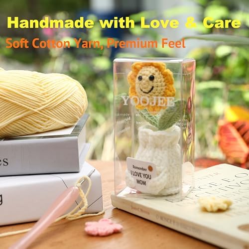 Crochet Sunflower Gift for Mom from Daughter Son, “I Love You Mom” Handmade Flower, Cute Desk Decor, Appreciation Ready-to-Gift with Box - Image 6
