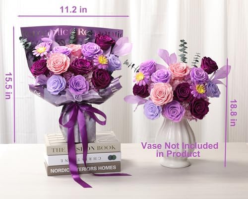 Lovenfold Flowers for Delivery Birthday Flowers Gift for Her,Preserved Flowers Bouquet 12 Roses Mixed Bouquet,Rose Gifts for Women Mom Grandma(Mixed 12 Lilac Roses) - Image 3