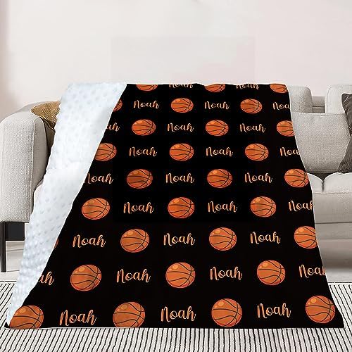 Custom Basketball Blanket - Personalized Name with Basketball Patterns - Soft Plush Flannel Blanket with Double Layer Dotted Backing for Baby Toddler Kids Teen Boys Girls Gifts Black - Image 4
