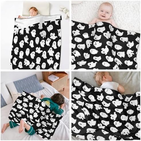 Halloween Baby Blanket - Cute Spooky Ghost Throw Blanket with Black & White, Soft Fleece Flannel Halloween Blankets for Crib, Stroller, Couch & Bed, Cozy Spooky Basket Stuffers Home Decor 30x40 Inches - Image 3