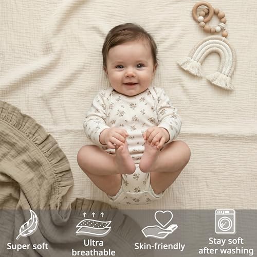 Pro Goleem Muslin Pack n Play Sheets for Boys and Girls, Soft Breathable Cotton Fitted Mini Crib Sheets, Neutral Baby Sheets for Playard Mattress, 2 Pack (Brown＆Beige) - Image 3