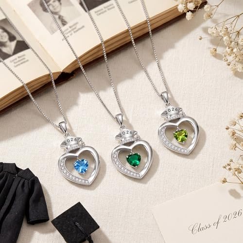 Eaciy Graduation Gifts for Women 2026, S925 Sterling Silver Heart Birthstone Graduation Cap Necklaces Class of 2026 High School College Graduations Gift for Girlfriend Her - Image 6