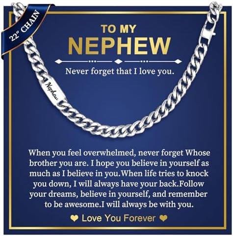 MEALGUET Cuban Link Chain Necklace for Men : Men's 316L Stainless Steel Silver Love You Forever Engraved Curb Chains Necklaces for Son Grandson Nephew Boyfriend, Jewelry Gifts for Birthday Valentines by MEALGUET