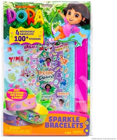 Dora Sparkle Bracelets, Reversible Bracelet Design with Easy Tab Closures, Includes Over 100 Glitter and Puffy Stickers - Image 6
