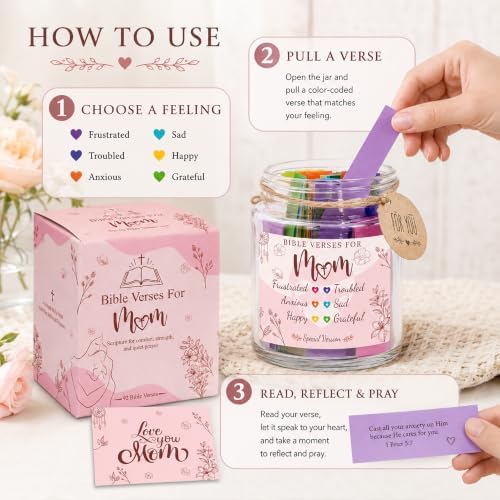 Bible Verse Jar for Mom – 92 Color-Coded Bible Verse, Birthday Gifts for Mom, Christian Gifts For Mom - Image 3