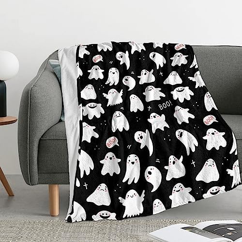 Spooky Boo Blanket Halloween Throw Blankets Gift for Girls Boys, Black and White Ghost Blanket Plush Soft Fleece Flannel for Toddler Kids Adults Lap Chair Halloween Decor 50"X40" - Image 4