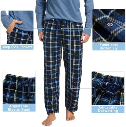 DG Hill Mens Pajama Pants - Pajamas Set Flannel PJ Pants for Men Cotton Top - Image 4