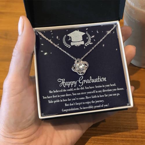VIRAGIL 2023 Graduation Gifts for Her, Class of 2024 Love Knot Sterling Silver Pendant Necklace Senior College Graduation Jewelry Gifts for Girl Daughter - Image 2