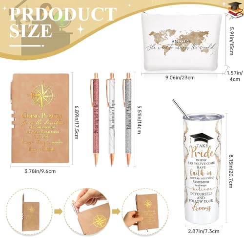 Domensi 6 Pcs Class of 2026 Graduation Gifts for Her Women white 20 oz Tumbler Makeup Bag Journal Ballpoint Pen Inspirational Graduation Gifts Set for College High School Daughter Sister Friend - Image 2