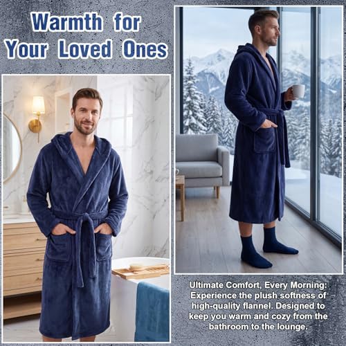 9 Pcs Birthday Gifts for Men Beard Care Set for Him Father's Gifts Basket Kit Get Well Soon Gift Basket with Hooded Robe, Long Towel, Socks for Dad Grandpa Husband Boyfriend(Navy) - Image 3