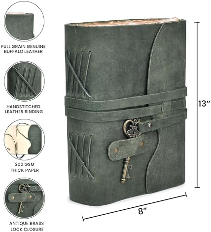 LEATHER VILLAGE Antique Journal Key Lock, Teal 13x8. - Image 5