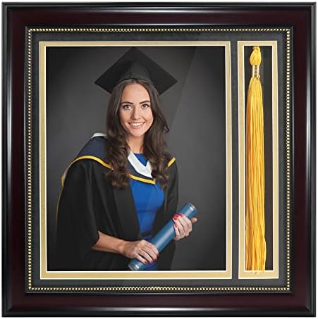 GraduationMall Graduation Photo Shadow Box Frame with Tassel Holder for 8x10 Pictures,Real Glass,Black Over Gold Double Mat,Wall & Tabletop Design by GraduationMall%C2%AE