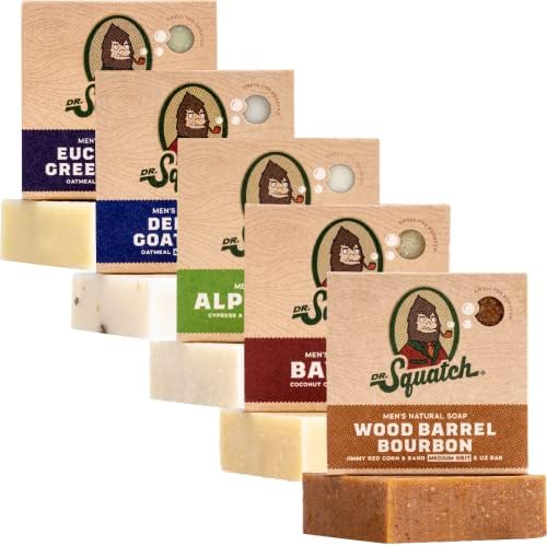 Dr. Squatch All Natural Bar Soap for Men, 5 Bar Variety Pack - Alpine Sage, Bay Rum, Bourbon, Eucalyptus and Goat's Milk by DrSquatch