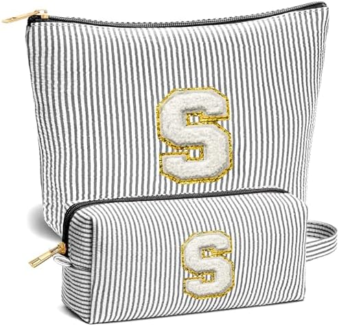 Travel Essentials - Portable Travel Toiletry Bag for Women, Initial Makeup Kit Organizer Make up Cosmetic Bag Set, Black S by Fohufo