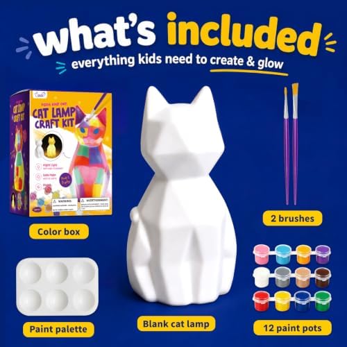 Paint Your Own Cat Lamp Kit, Crafts for Kids Ages 6-12, Gifts for Girls Boy - Image 4
