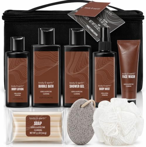 Body & Earth Sandalwood 8pc Spa Gifts for Men Spa Baskets for Men by BODYEARTH