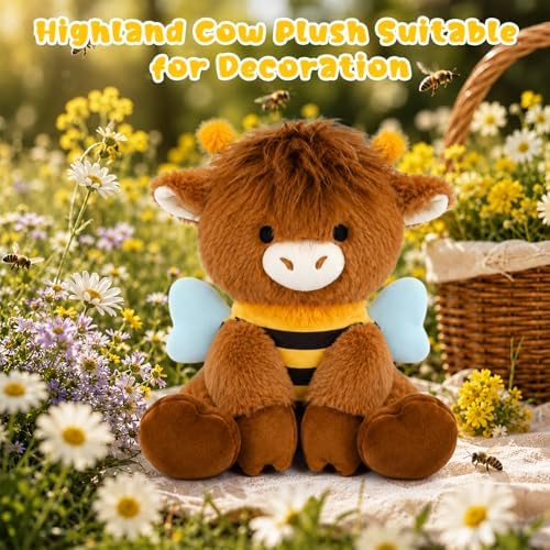 Bee Highland Cow Plush Toy-9inch Highland Cow Stuffed Animal - Image 2