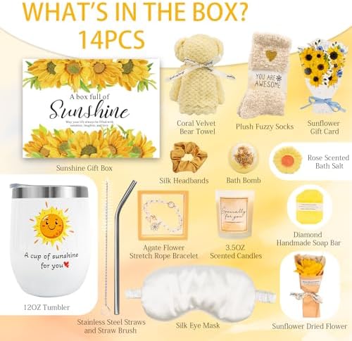 Spa Gift Baskets for Women, Mothers Day Gifts for Mom Wife Her Sister Friend, Sending Sunshine Sunflower Self Care, Thank You, Get Well Soon Gift for Women After Surgery, Teacher Appreciation Gift - Image 2