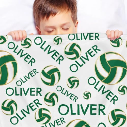 Personalized Baby Blankets for Girls Boys, Custom Baby Blanket with Name Swaddle Toddler Fleece Blanket Personalized Gift Green White Volleyball Text - Image 4