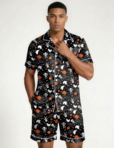 Ekouaer Mens Silk Satin Pajamas Set Short Sleeve Button Up Lounge Pjs Set - Image 4