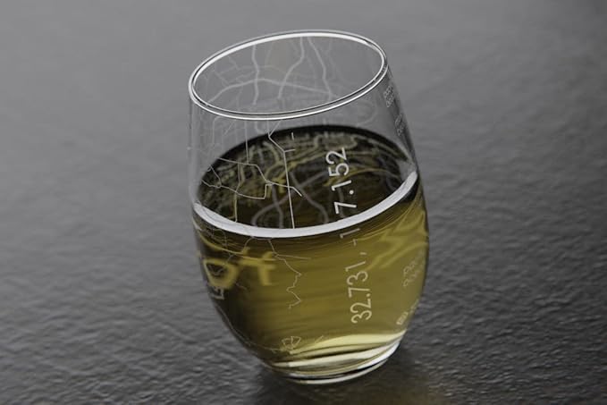 Well Told Engraved San Diego California Map Stemless Wine Glass, Etched Glass (15 oz, Clear) City Custom Gifts for Lovers