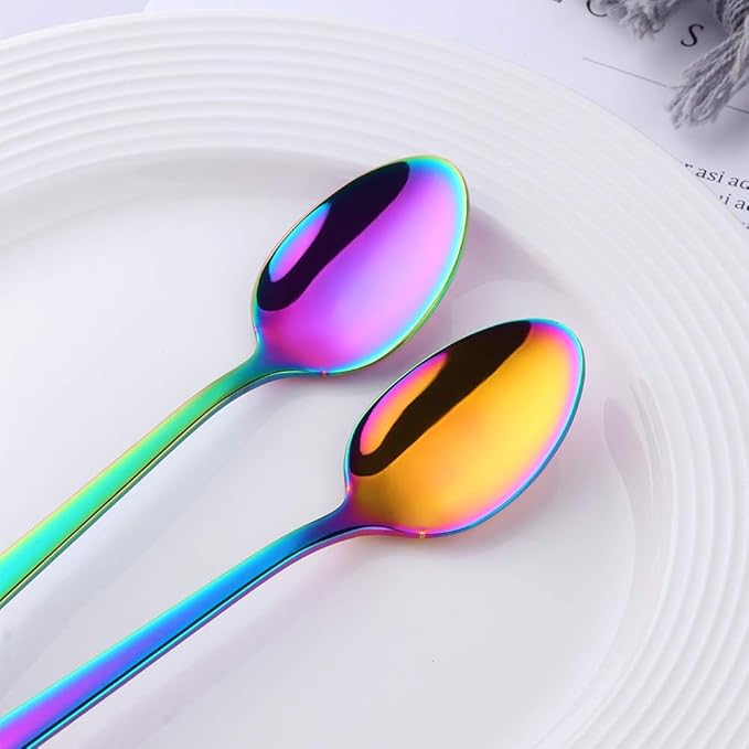 Buyer Star Long Handle Iced Tea Spoons Set of 6, 8 inch 18/10 Coffee Spoon Sets for Mixing, Cocktail Stirring, Tea, Coffee, Milkshake, Cold Drink