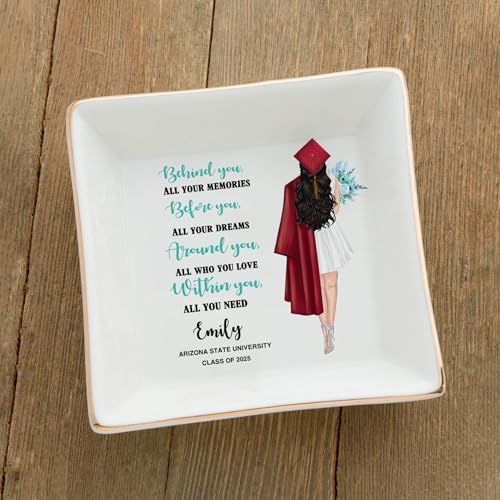 Personalized Jewelry dish graduation gifts for her 2025, A Sweet Ending to a New Beginning, Gifts for Best Friend 03 - Image 3