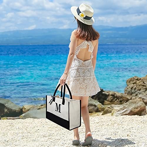 TOPDesign Personalized Initial Canvas Beach Bag, Monogrammed Gift Tote Bag for Women - Image 2