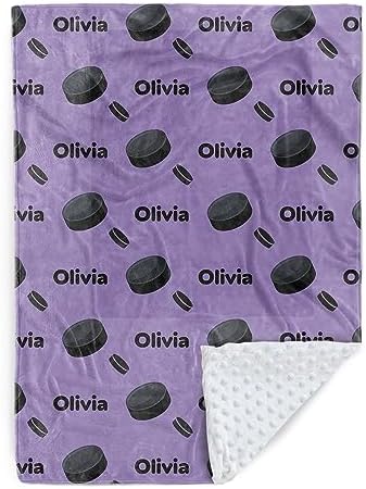 Custom Ice Hockey Blanket - Personalized Name with Ice Hockey Patterns - Soft Plush Flannel Blanket with Double Layer Dotted Backing for Baby Toddler Kids Teen Boys Girls Gifts Purple by Duckbe