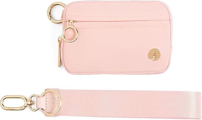 Wristlet Keychain Wallets for Women RFID Blocking Credit Card Holder Small Zipper Coin Purse Change Pouch with ID Window and Detachable Wrist Strap Pink