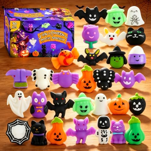30 Pack Halloween Mochi Squishy Toys, Mini Squishies Halloween Toys Gifts Party Supplies for Kids, Squishy Goodie Bag Stuffers,Halloween Treat Bag Classroom Prizes for Kids by KIDSTOYWORLD