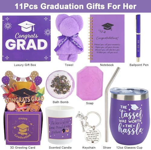 Ithmahco Purple Graduation Gift Basket For Her 2026,11-Piece Grad Gifts Set With Tumbler, Notebook, Keychain, Best Graduation Spa Self Care Gift Box For High & Middle School College Women Girls Nurse - Image 6