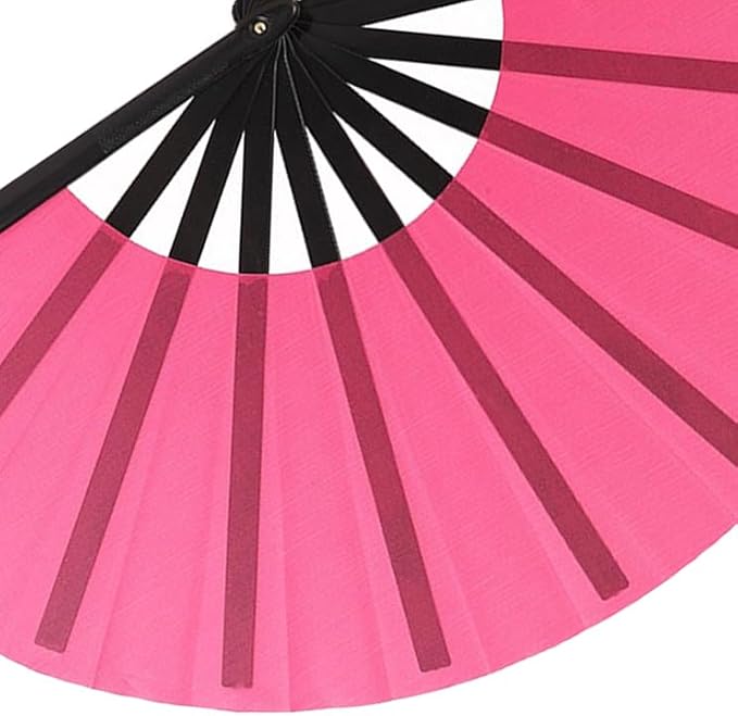 Huralona 5 Pack Large Folding Hand Clap Fan Fabric Rave Popping Fans Chinese Kung Fu Tai Chi Hand Fan Festival Dance Gift Performance Decorations (Rose Red)