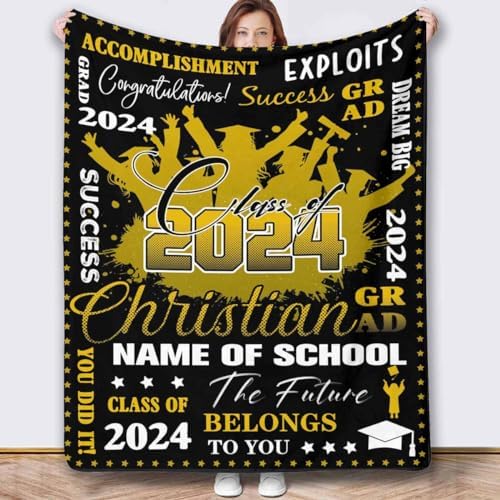 2024 Personalized Graduation Blanket Custom Graduation Blanket 2024 Customized Blanket Junior H Blanket Customized Blanket with Photo Picture Blanket Personalized Photo 43x56inch - Image 2