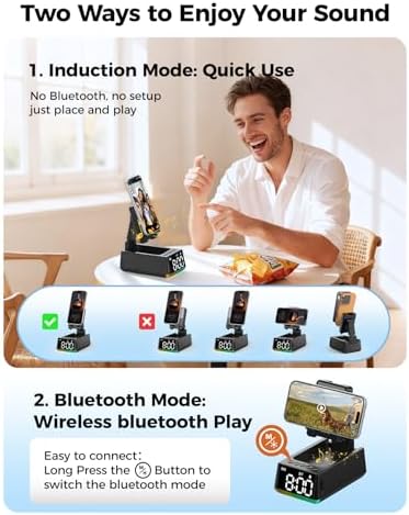 Bluetooth Speaker Birthday Gift for Men:Induction Cell Phone Stand Black - Image 5