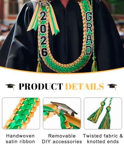 ALKB 2026 Graduation Lei Set - Two-Tone Braided Ribbon with Honor Cord, Unisex Graduation Gift for Graduates, Polyester - Image 4