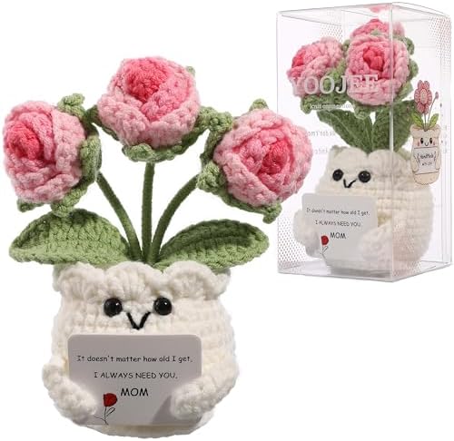 Crochet Rose Gift for Mom – Mothers Day Gifts from Daughter Son, Handmade Pink Rose Flower with Card “I Always Need You, Mom”, Cute Desk Decor, Ready-to-Gift with Clear Box - Image 6