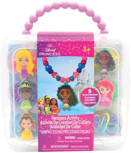 Disney Princess Necklace Activity Case – Jewelry Making Kit with Beads, Charms & Strings – Create Custom Princess Necklaces – Craft Gift for Girls Ages 3+ – Portable Storage Case Included by TaraToys