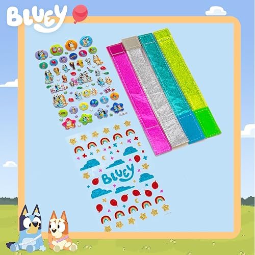 Bluey Sparkle Bracelet Making Kit, 4 Reversible Bracelets with Easy Closure, 100+ Traditional and Puffy Resin Stickers, DIY Bluey Jewelry, Arts and Crafts for Kids Age 8-12, Toddler Gifts - Image 3