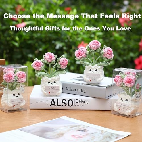 Crochet Rose Gift for Mom – Mothers Day Gifts from Daughter Son, Handmade Pink Rose Flower with Card “I Always Need You, Mom”, Cute Desk Decor, Ready-to-Gift with Clear Box - Image 4