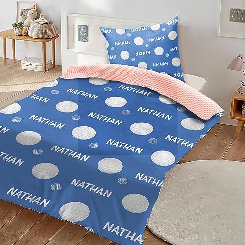 Custom Golf Blanket - Personalized Name with Golf Patterns - Soft Plush Flannel Blanket with Double Layer Dotted Backing for Baby Toddler Kids Teen Boys Girls Gifts Blue - Image 3