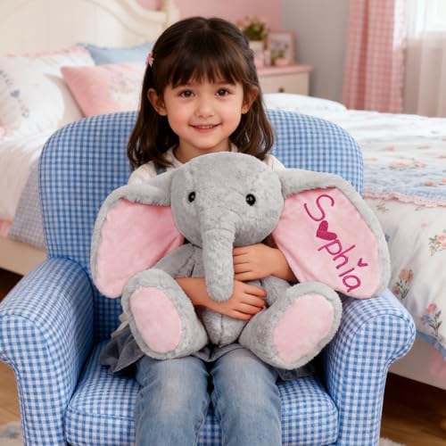 Personalized Plush Elephant with Embroidered Name, Custom Elephant Stuffed Animal, Personalized Baby Girl Toys, 1-14 Year Old Girls Easter Birthday Gifts for Baby Boys Girls Toddlers Newborn - Image 2