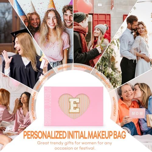 mibasies 2 PCS Initial Makeup Bags for Women: Cosmetic Bag for Travel Toiletry - Personalized Cute Makeup Pouch - Gifts for Grilfriend Wife Moms Bridesmaid - Retirement Travel Gifts - Orange E - Image 6