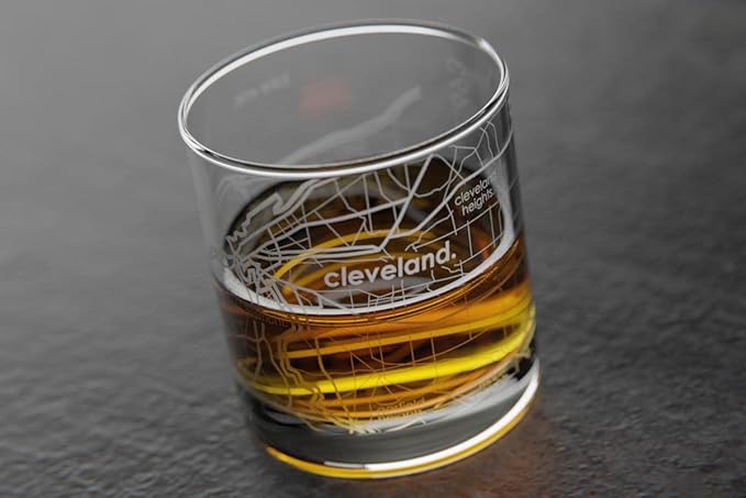 Well Told Engraved Cleveland Ohio Map Rocks Glass, Old Fashioned Whiskey Glass (11 oz, Clear) Etched Whiskey Glass, Gifts For Whiskey Lovers